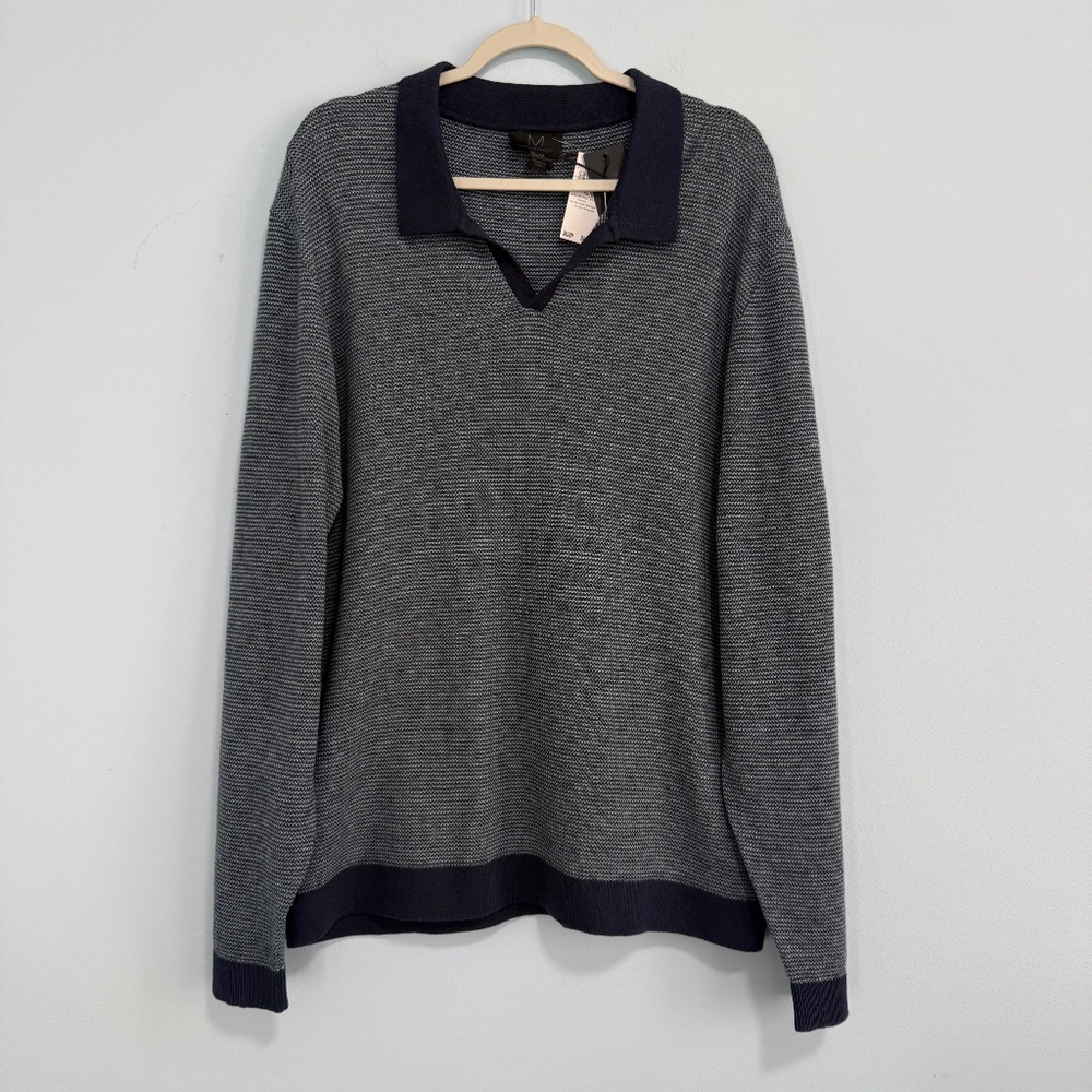 Magaschoni Men’s Wool Blend Polo Sweater Pullover‎ Size XL